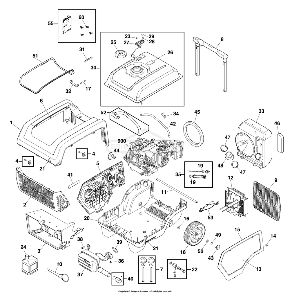 Main Unit Diagram and Parts List for 030852-01  Briggs and Stratton Generator